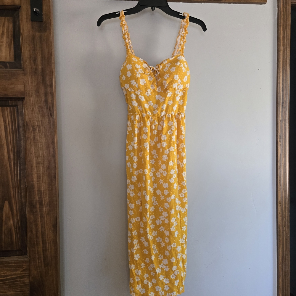 AUW Yellow and White Floral Midi Dress